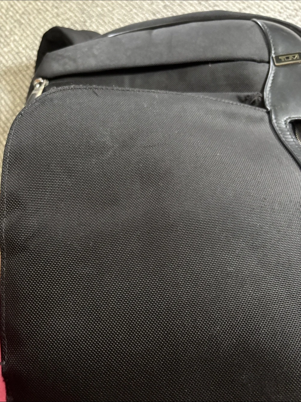 Tumi Black Ballistic Nylon Expandable Backpack with Leather Trim